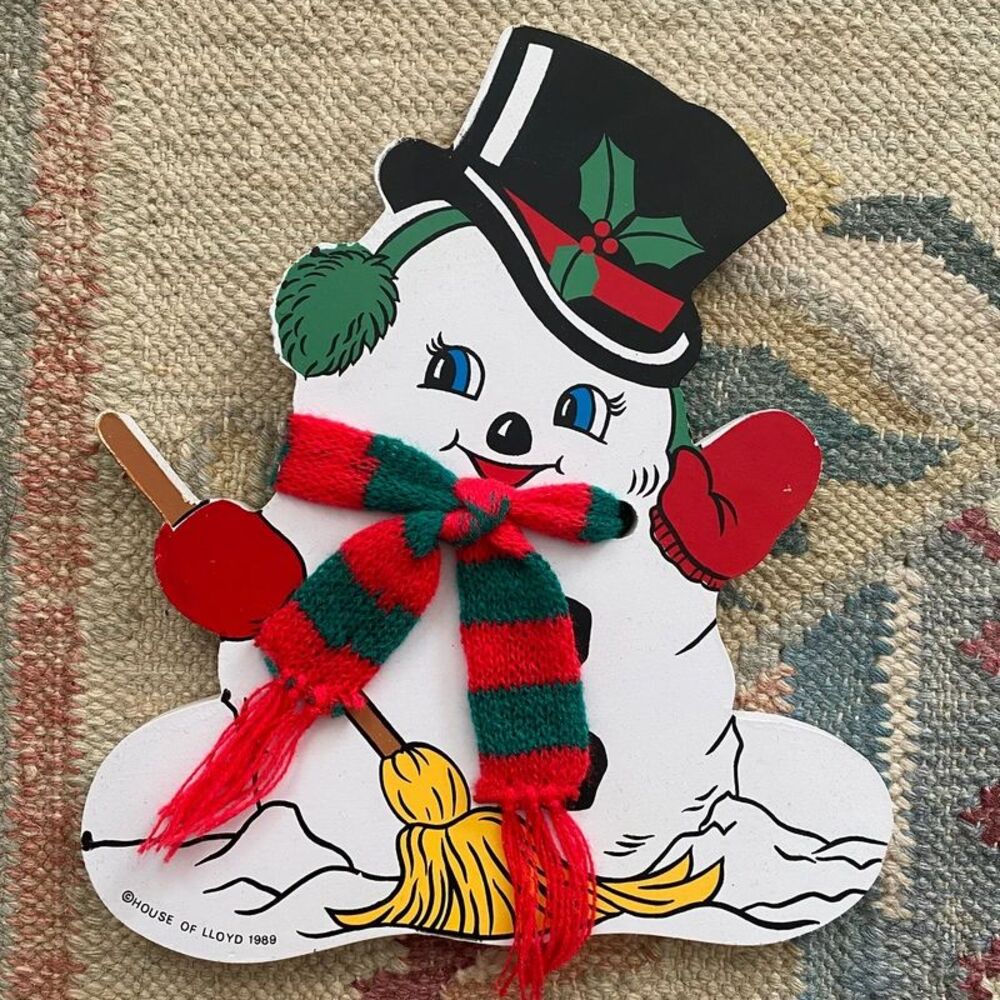 Vintage Christmas Snowman Wood Decoration house of Lloyd 80s holiday